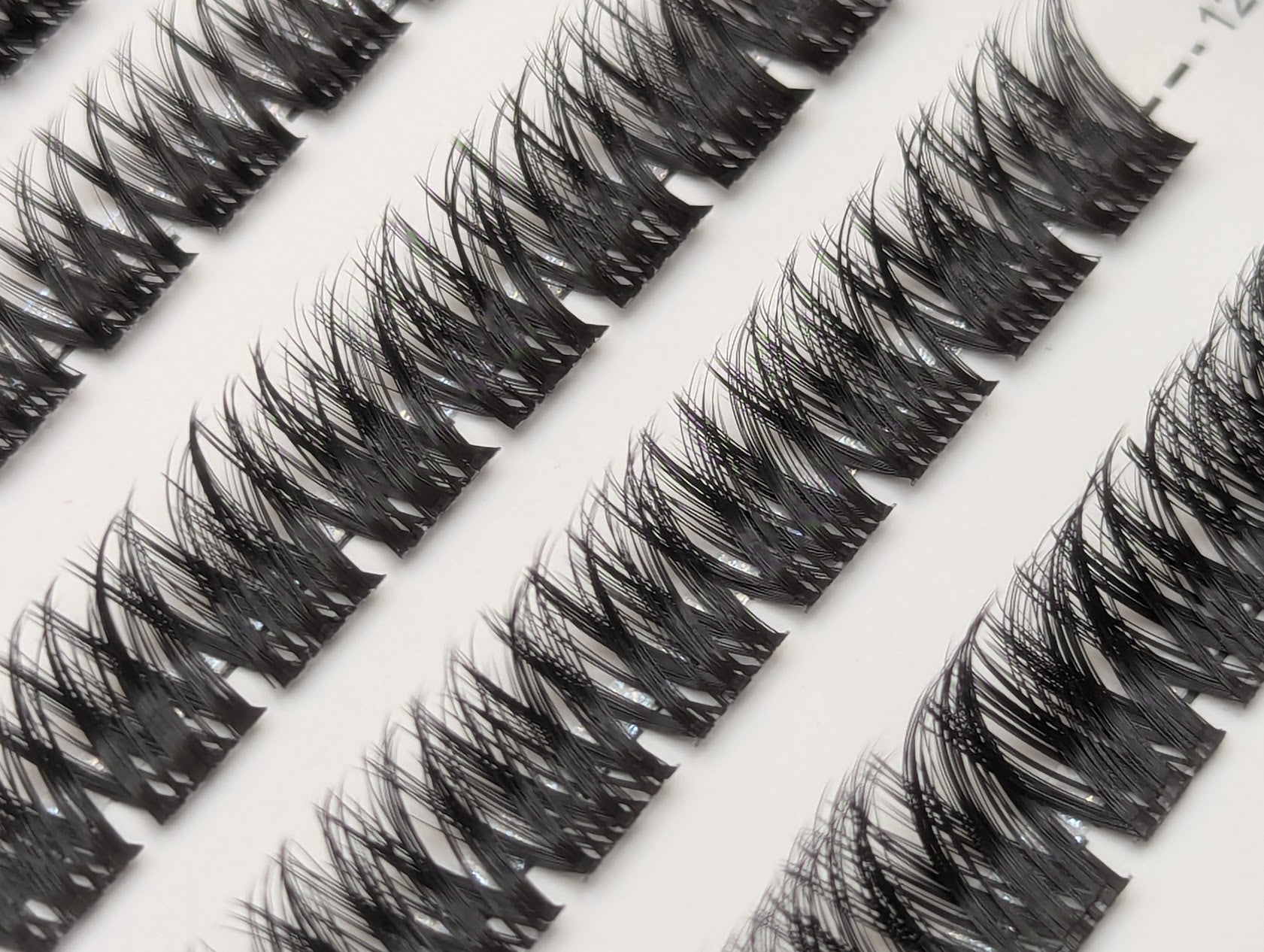 Close-up of Covet Beauty Obsession cluster lashes showing a wispy crisscross pattern in the tray.